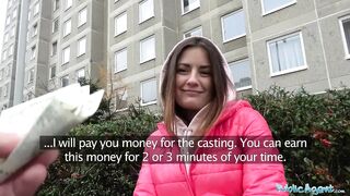 Public Agent Hawt Russian brunette hair with tattoos likes taking large rod