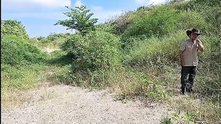 The vicious old stepfather records his 2 breasty and curvy stepdaughters having lesbo sex in the countryside.