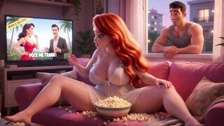 Voluptuous Redhead's Open Window Tease Leads to Vehement Sofa Rencounter with Neighbour (AI generated)