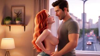 Voluptuous Redhead's Open Window Tease Leads to Vehement Sofa Rencounter with Neighbour (AI generated)