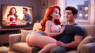 Voluptuous Redhead's Open Window Tease Leads to Vehement Sofa Rencounter with Neighbour (AI generated)