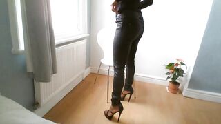 Worship Me in Taut Shiny Ebony Jeans
