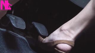 Revving and Driving in Light Brown Peeptoe Sandals