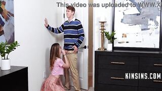 Teenie Risks Getting Caught By Fam Blowing Her Stepbro