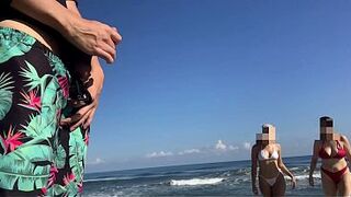 Fortunate dude meets 2 lewd beauties on the beach during the time that masturbating in public