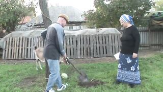 Large booty granny loves cum on boobs and outdoor bang
