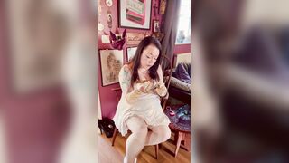 Cigar Smokin' Tina Snua In Gold Satin Gloves & Rings - Smoker Smokes OME Drifting Smoke