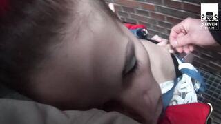 PUBLIC THREE-SOME: SEX DATE with SLENDER RED-HAIRED DOXY SUNNY SIN! StevenShameDating
