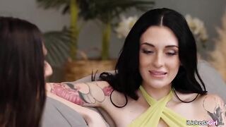 Brunette hair Aria Sloane promised her stepsis that that babe will take care of her lesbo wife Charlotte Sins.Charlotte goes 1st licking her bald cunt.