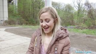 Public Agent Blond runs from Police after banging outdoors