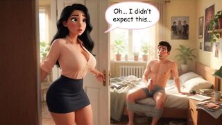 Curvy Older Woman Catches Dude Masturbating And Joins Him After Years Out of Sex (AI generated)