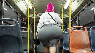 "Masked Secretary big beautiful woman Gets Booty Crammed on Crowded Public Bus"