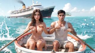 Woman And Youthful Dude Ignite Excitement After Being Shipwrecked On Tropical Island Paradise (AI generated)