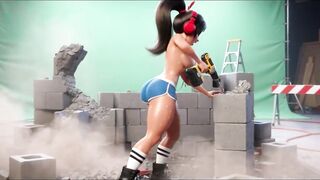 Curvy Builder Hottie Undresses and Positions Seductively with Drill in Studio Session (AI generated)