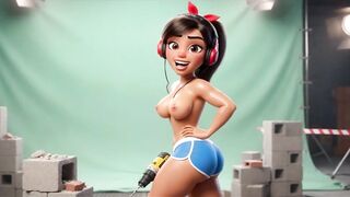 Curvy Builder Hottie Undresses and Positions Seductively with Drill in Studio Session (AI generated)