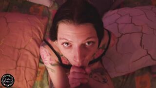 Cute Brunette hair Gives Astonishing Deepthroat Oral job, Tugjob with Facial - POV