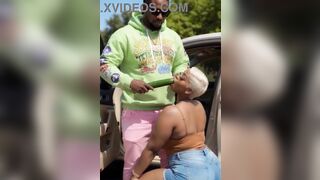 Hawt Black red bone titty bangs a large green pickle