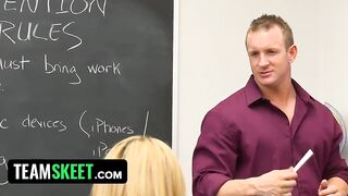 Sexy Blond Teen Caught Fingering in Class