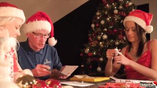 Xmas specific hardcore bang for granddad from two gals in hardcore sex
