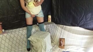 Latin babe brunette hair mother i'd like to fuck does a striptease and shows her large butt and natural breasts