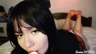 ASMR - Student angel makes u cum Juicy Licking, Sucking, Jerking u off, Countdown, Pillow Humping, 3DIO - EmmaTASMR