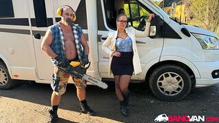 BangVan: Breasty RV Driver Jennifer Mendez Caught Peeing by Real Muscled Lumberjack!