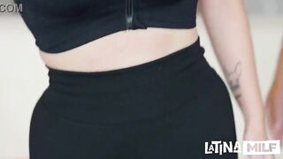 Curvy Lalin girl in Gym Raiment Flirts With Her Fresh Coach Right in Front of Her Man