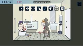 Gorgeous lady having sex in a teach station biffy with with one more lady watching and masturbating in erotic ryona comics gameplay
