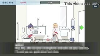 Gorgeous lady having sex in a teach station biffy with with one more lady watching and masturbating in erotic ryona comics gameplay