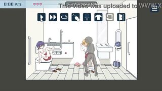 Gorgeous lady having sex in a teach station biffy with with one more lady watching and masturbating in erotic ryona comics gameplay