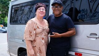 big beautiful woman Older Coarse Booty Fisted During Bus Drive