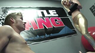 Sex in Boxing Scene-1 breasty Golden-haired Enjoys Facial in the Boxing Ring