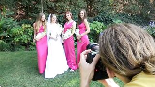Bride in lesbian foursome with hot bridesmaids