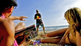 three-some on the beach with madness oral sex