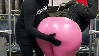 Large Butt Beauty in Ebony Panties Gets Crammed in the Bus and Ends in Ebony Strap