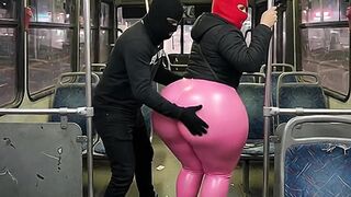 Large Butt Beauty in Ebony Panties Gets Crammed in the Bus and Ends in Ebony Strap