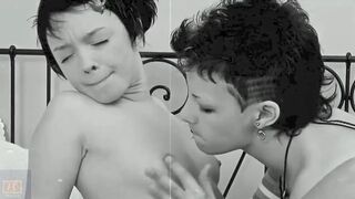 Concupiscent Lesbo Teens Olivia and Rina with Petite Boobs Playing in Bedroom