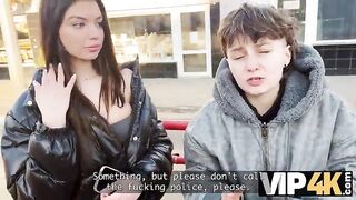 VIP4K. 2 gorgeous eighteen years old angels jumps on the Stranger's face