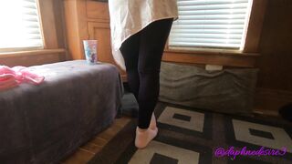 Daphne Tease Purple Leggings and Satin Top Shows Her Bum