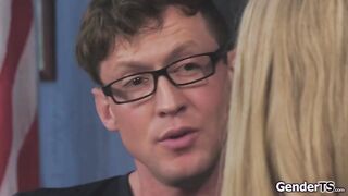 Tranny coed helps classmate with boner