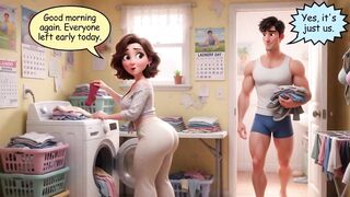 Stepmom's Forbidden Laundry Secret Whilst on the Phone (AI generated)