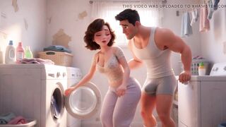Stepmom's Forbidden Laundry Secret Whilst on the Phone (AI generated)