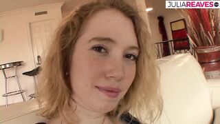 Golden-haired sucks a huge ramrod in advance of riding it to a spunk flow