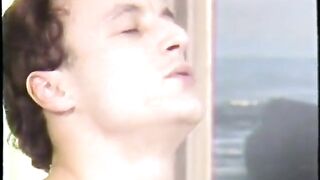 Redhead masturbates in couch with banana in vintage porn