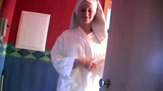 Golden-haired Sweetheart Sucks Dick and Rides Purple Vibrator Hard