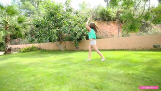 Hot teen practicing yoga and masturbating outdoors