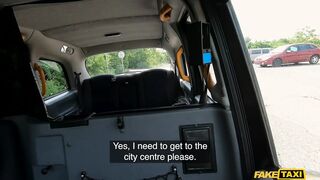 Fake Taxi - Sybil Shows off Her Short Denim Suit and Ideal Breasts