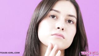Cute Teen Brunette hair goes to interview & cums HARD