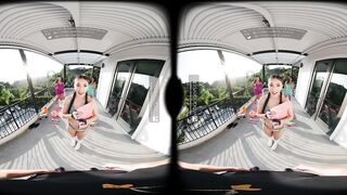 VR Bangers: 3 Large-butt Brunettes Deepthroat Your Jock in An Outdoor Fitness Foursome - VR Porn