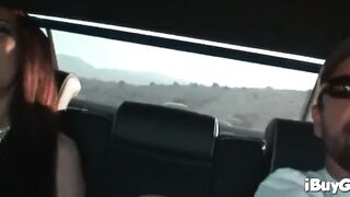 Stripteasing breasty chick gets her boobs out